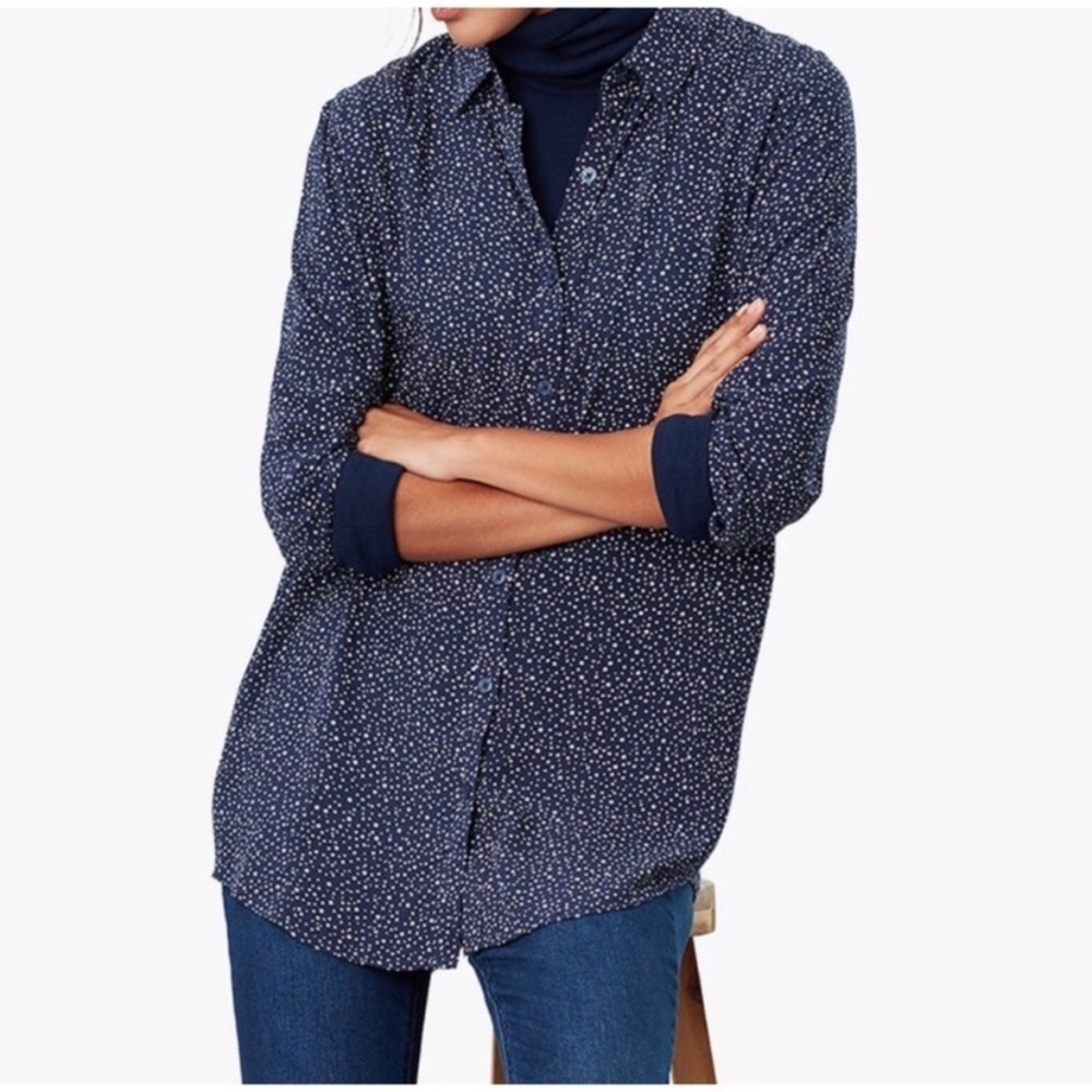 Joules Navy and White Star Print Long Sleeve Button Down Elvina Top Size US 14